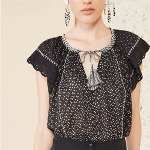 ULLA JOHNSON Rena Tie Front Top in‎ Noir Size2 Patchwork Black White Size XS